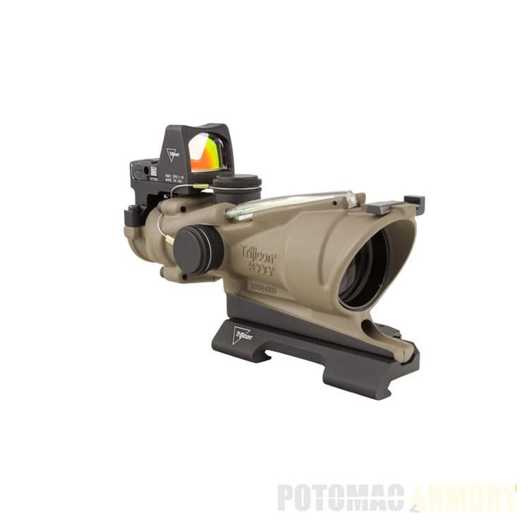 Прицел Trijicon ACOG 4x32 ECOS, Dual Illum. Green Crosshair 5.56 Reticle w/ Backup Iron Sights & RMR Type 2 Red Dot 3.25 MOA, FDE, QD Bobro Picatinny